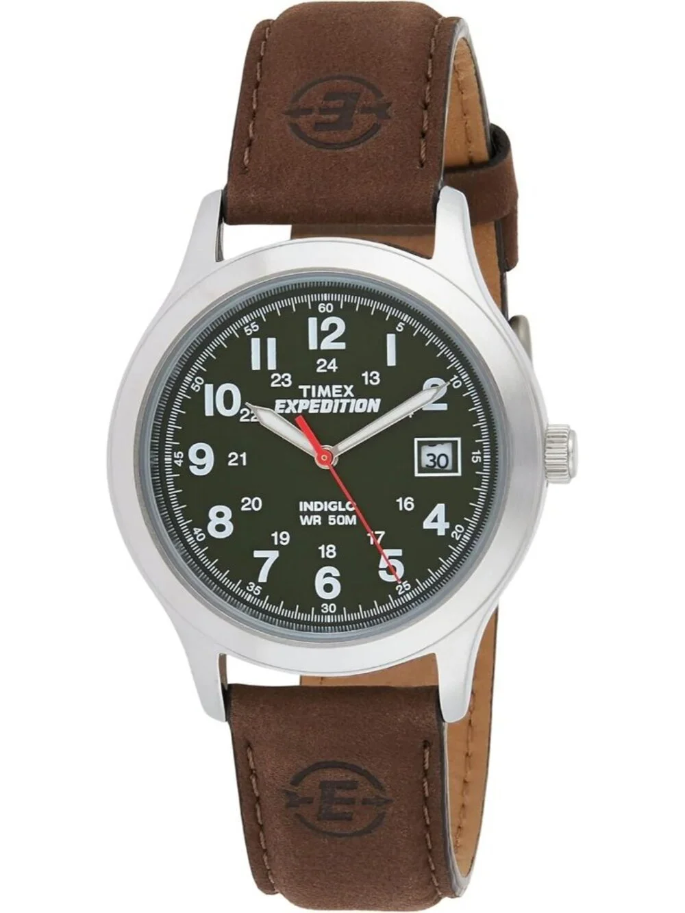 Men's Silver Brown Expedition Metal Field Water Resistance Rugged Outdoor Watch